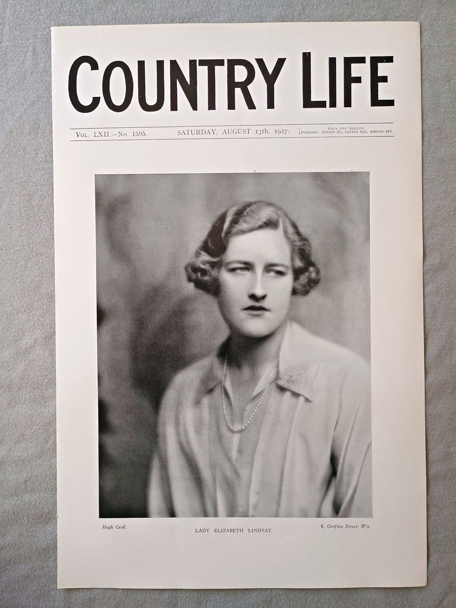 Lady Elizabeth Patricia Lindsay Country Life Magazine Portrait, Frontispiece, August 13 1927. LXII No. 1595

The featured frontispiece this week is from a new portrait of Lady Elizabeth Lindsay, who is the third daughter of the Earl and Countess of Crawford
