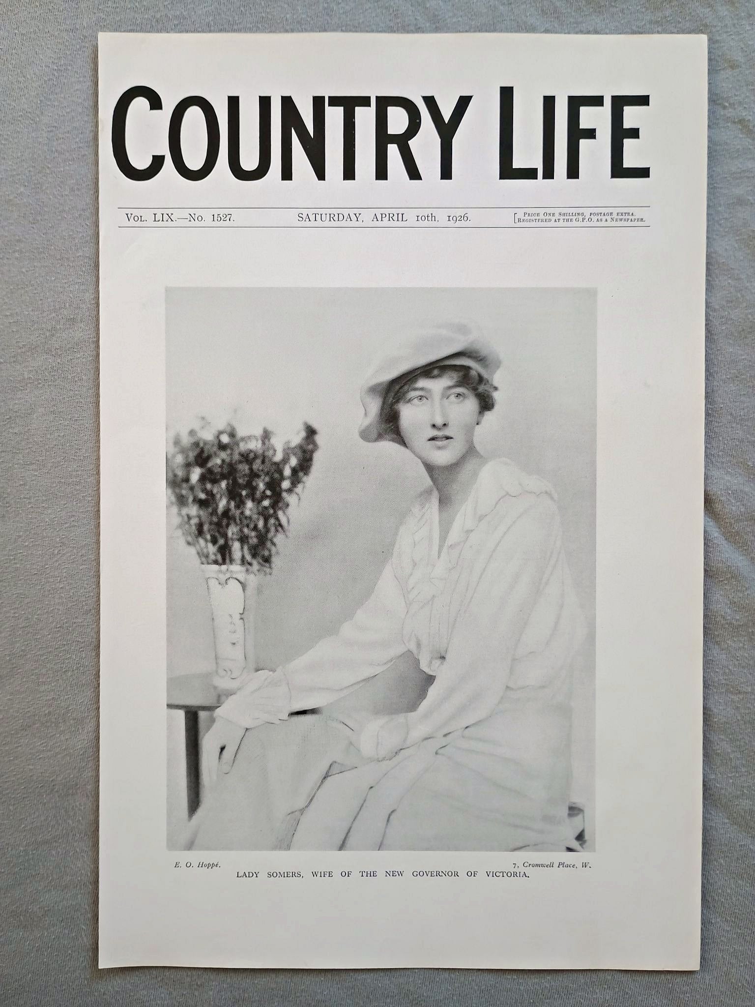 Lady Finola Somers nee Meeking Country Life Magazine Portrait, Frontispiece, April 10 1926. LIX No. 1527

The featured frontispiece this week is a portrait of Lady Somers, wife of the new Governor of Victoria