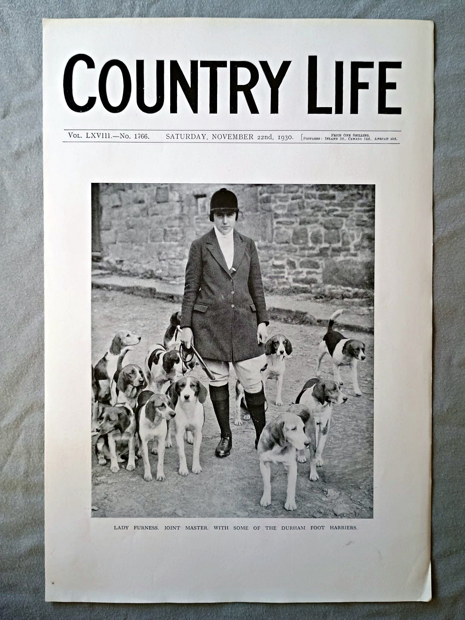Lady Furness nee Violet Flower Chipchase Roberts Country Life Magazine Portrait, Frontispiece, November 22 1930. LXVIII No. 1766

The featured frontispiece this week was taken at a recent meet of the Durham Foot Harriers and shows Lady Furness, who, with her husband, Sir Christopher Furness, is Joint Master, with some of the hounds. 