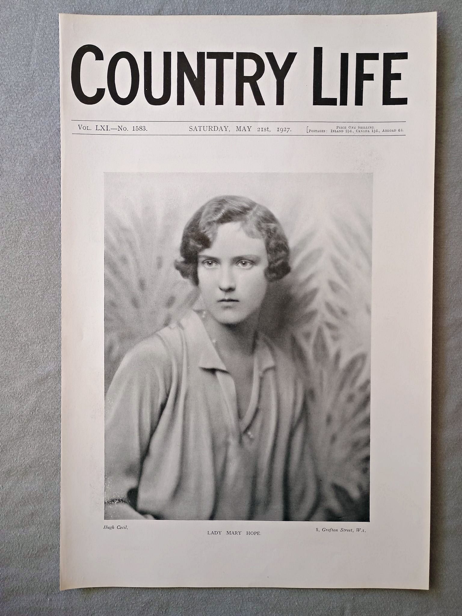 Lady Mary Dorothea Hope Country Life Magazine Portrait, Frontispiece, May 21 1927. LXI No. 1583

The featured frontispiece this week is a portrait of Lady Mary Hope, only surviving daughter of the late Marquess of Linlithgow and Hersey Marchioness of Linlithgow
