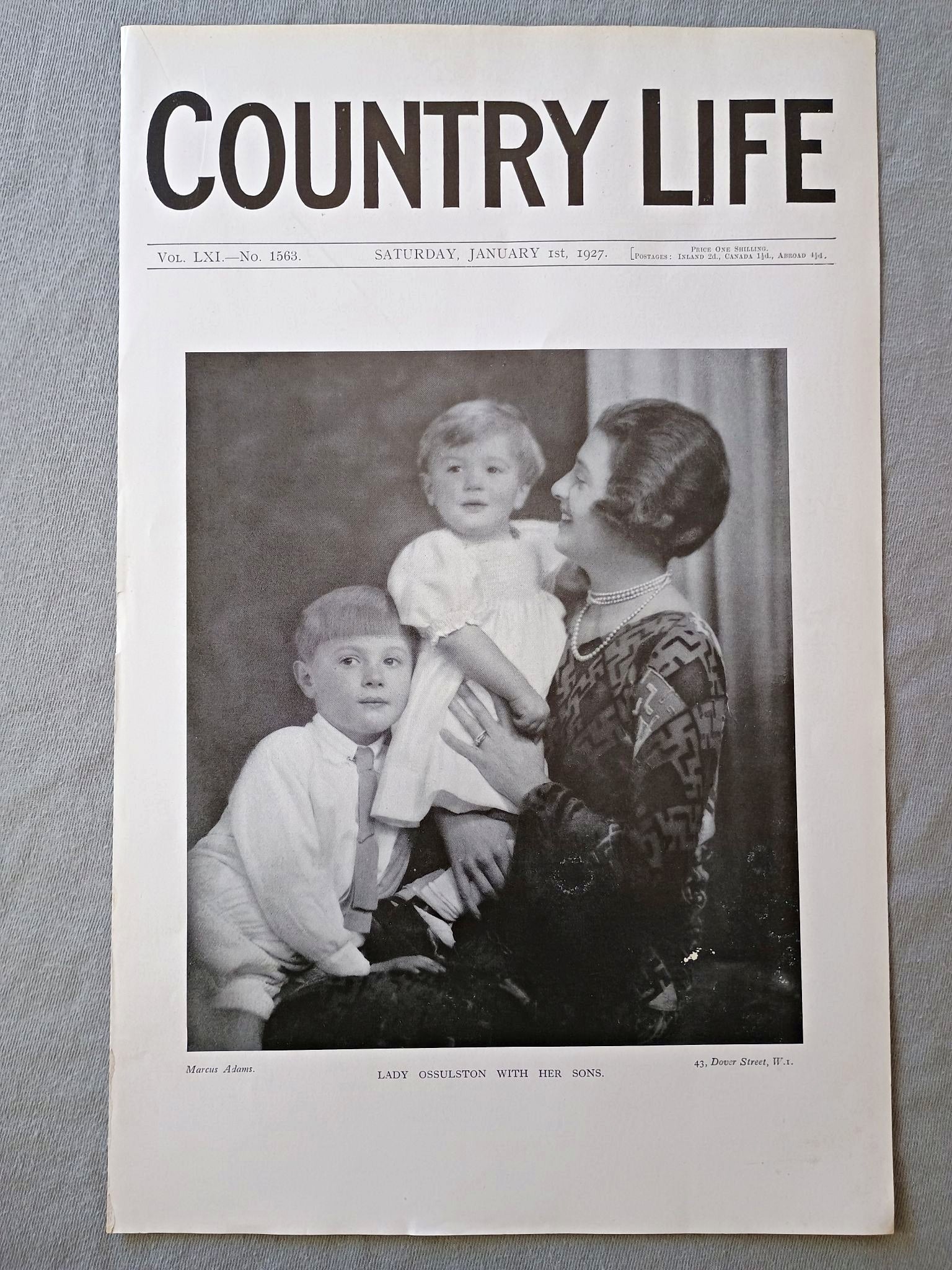 Lady Ossulston nee Roberta Mitchell and sons Charles and George Ossulston Country Life Magazine Portrait, Frontispiece, January 1 1927. LXI No. 1563

The featured frontispiece this week is a portrait of Lady Ossulston, with her sons Charles and George. Formerly Miss Roberta Mitchell