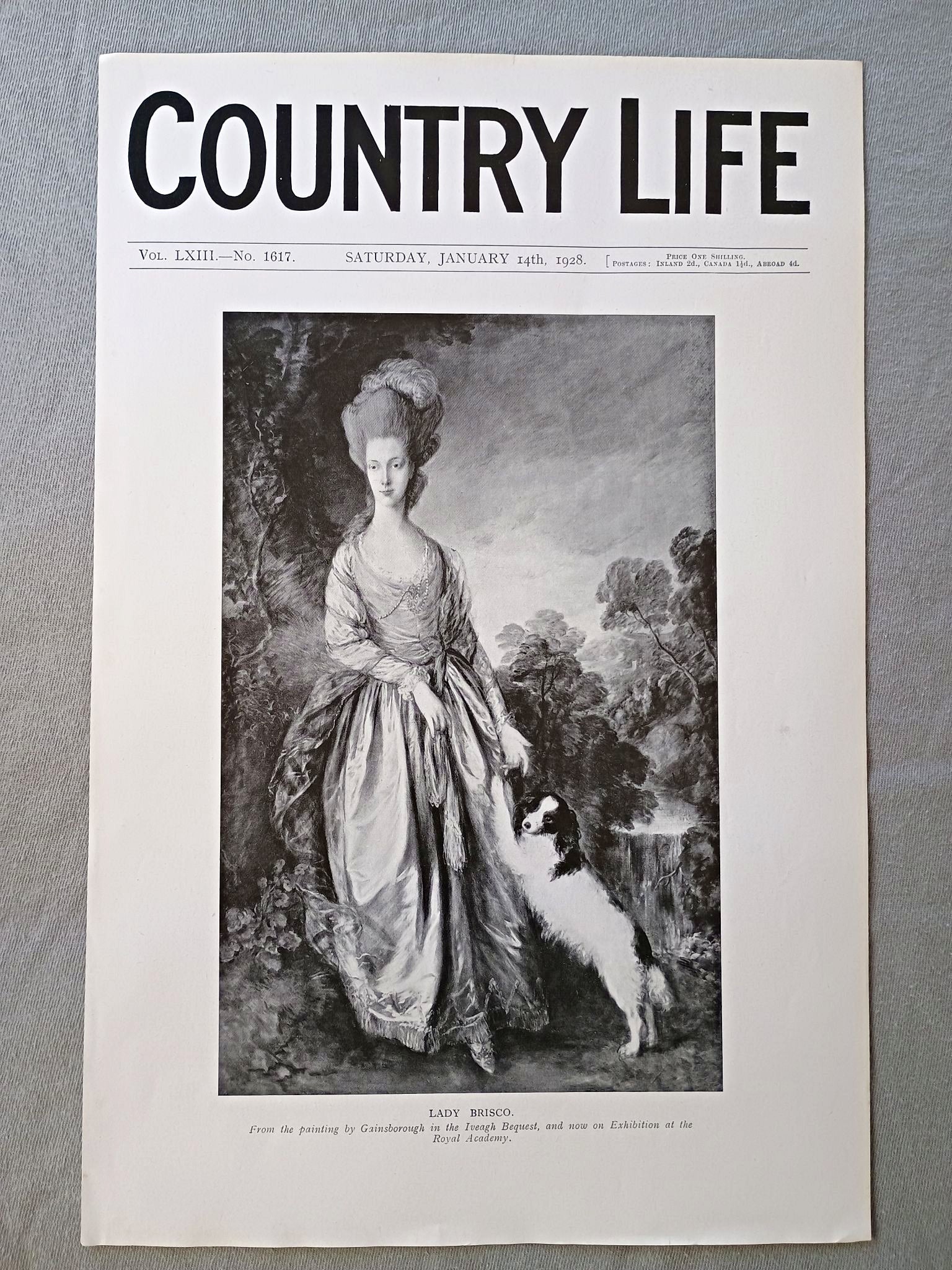 Lady Brisco, Mary Brisco, nee Dyfe Country Life Magazine Portrait, Frontispiece, January 14 1928. LXIII No. 1617

The featured frontispiece this week is a portrait of Lady Brisco, From the painting by Gainsborough in the Iveagh Bequest, and now on Exhibition at the Royal Academy