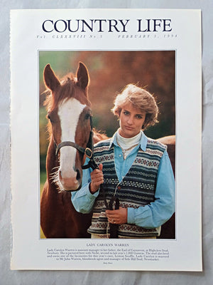 Lady Carolyn Warren Country Life Magazine Portrait February 3, 1994. CLXXXVIII No. 5

Lady Carolyn Warren is assistant manager to her father, the Earl of Carnarvon, at Highclere Stud, Newbury. She is pictured here with Niche, second in last year's 1,000 Guineas. The stud also bred and owns one of the favourites for this year's race, Lemon Souffle. Lady Carolyn is married to Mr John Warren, bloodstock agent and manager of Side Hill Stud, Newmarket.