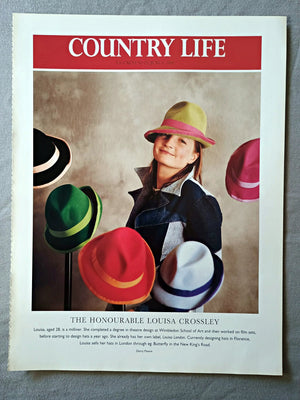 The Honourable Louisa Crossley - Louisa, aged 28, is a milliner. She completed a degree in theatre design at Wimbledon School of Art and then worked on film sets, before starting to design hats a year ago. She already has her own label, Louisa London. Currently designing hats in Florence, Louisa sells her hats in London through eg. Butterfly in the New King's Road