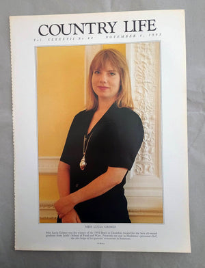 Lucia Grimes Country Life Magazine Portrait November 4, 1993. CLXXXVII No. 44.

Miss Lucia Grimes was the winner of the 1993 Moët et Chandon Award for the best all-round graduate from Leith's School of Food and Wine. Presently on tour as Madonna's personal chef, she also helps at her parents' restaurant in Somerset..