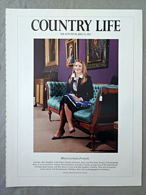 Miss Lucinda French - Lucinda, elder daughter of Mr Robert French of Ickham, Kent, and Mrs Helen French of Hastingleigh, Kent, is to be married to Captain Patrick Russell, Grenadier Guards, younger son of Mr Nigel Russell of Nutley, East Sussex, and Mrs Henry Tracey of Kirkby Stephen, Cumbria. They will be married at the church of St Bartholomew, Waltham, Kent. She is photographed at Sotheby's.