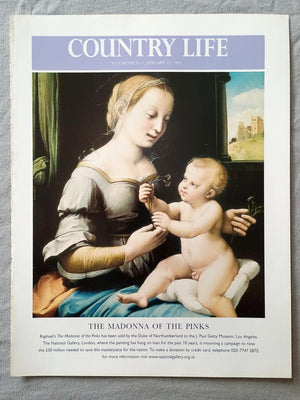 The Madonna of the Pinks - Raphael's The Madonna of the Pinks has been sold by the Duke of Northumberland to the J. Paul Getty Museum, Los Angeles. The National Gallery, London, where the painting has hung on loan for the past 10 years, is mounting a campaign to raise the £30 million needed to save this masterpiece for the nation