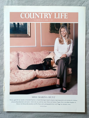 Miss Marina Hunt - Marina, aged 24, has recently co-founded Kasimira-a South-Kensington-based company organising parties and activities for children, and providing babysitters and tutors-which she runs with her sister Chiara and Vanessa Teague. She is the eldest daughter of Doctor the Honourable Jonathan and Mrs Hunt, and is photographed here with Maggi, her labrador cross