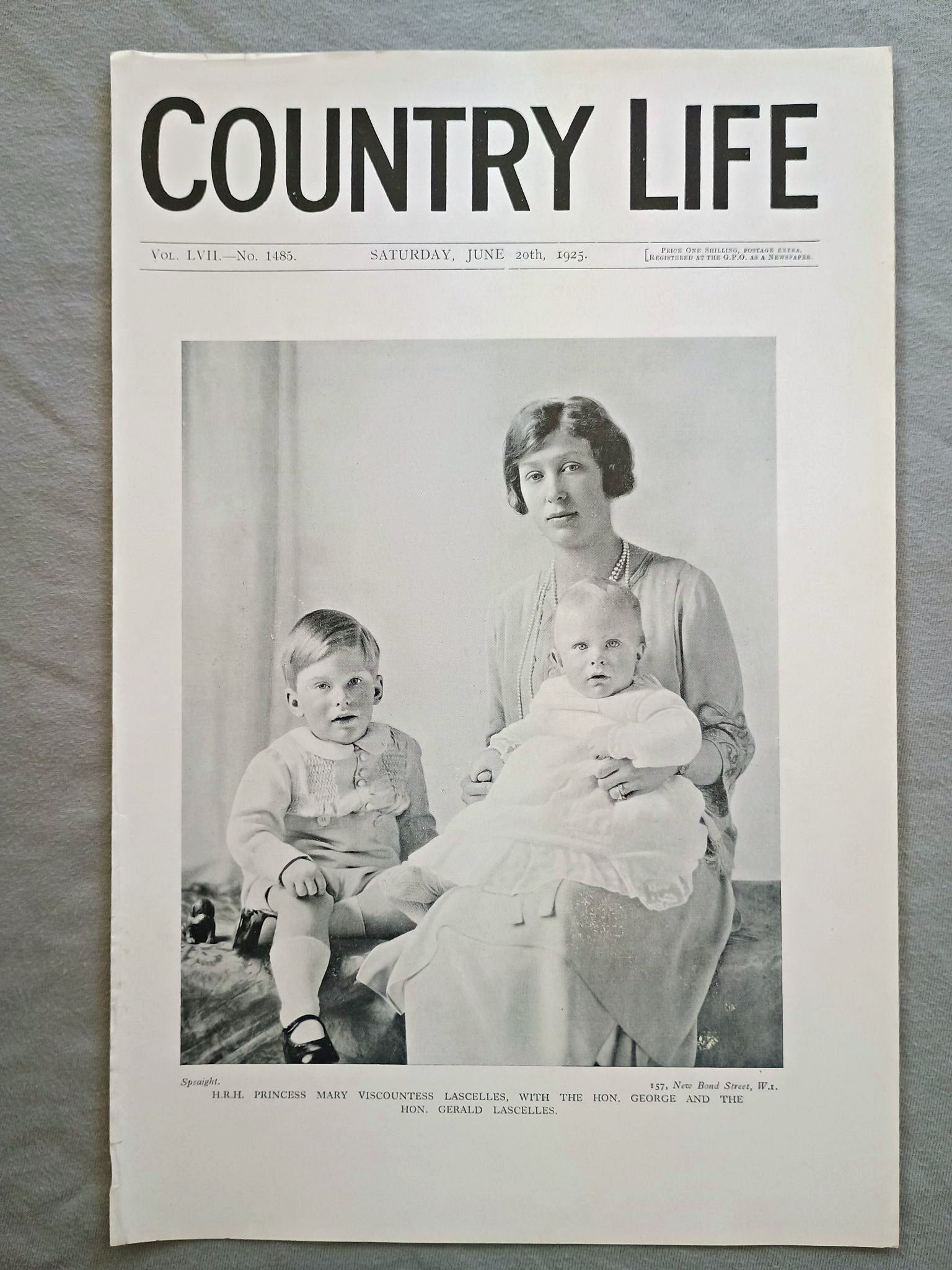 H.R.H. Princess Mary, Gerald Lascelles and George Lascelles Country Life Magazine Portrait, Frontispiece, June 20 1925. LVII No. 1485

The featured frontispiece this week is a portrait of H.R.H. Princess Mary, Viscountess Lascelles, with the Hon. Gerald and the Hon. George Lascelles