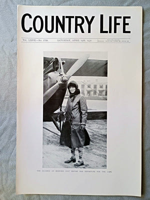 The Duchess of Bedford, Mary Russell Country Life Magazine Portrait, Frontispiece, April 19 1930. LXVII No. 1735

The frontispiece shows Mary Russell, the Duchess of Bedford, also known as "The Flying Duchess," standing before her Fokker F.VII monoplane, "The Spider," at Lympne Aerodrome in Kent. 