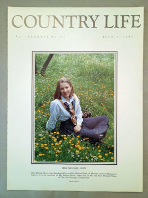 Melanie Shaw Country Life Magazine Portrait July 2, 1992. CLXXXVI No. 27.

Miss Melanie Shaw, eldest daughter of Mr and Mrs Michael Shaw, of Marley Common, Haslemere, Surrey, is to be married to Mr Simon Shaw, elder son of Mr and Mrs Donald Shaw, of The Old Vicarage, Ulting, Essex