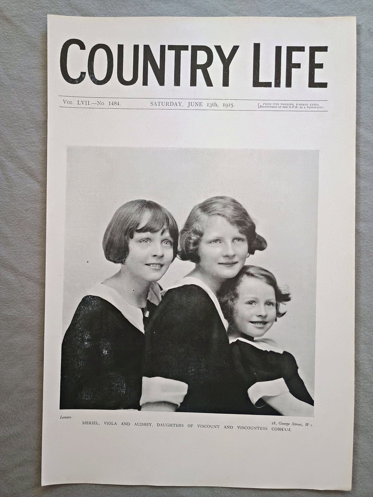 Meriel Lyttelton, Viola Lyttelton and Audrey Lyttelton Country Life Magazine Portrait, Frontispiece, June 13 1925. LVII No. 1484

The featured frontispiece is from a photograph of Meriel Lyttelton, Viola Lyttelton and Audrey Lyttelton