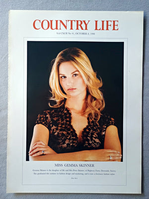 Miss Gemma Skinner Country Life Magazine Portrait October 8 1998. CXCII No. 41

Miss Gemma Skinner is the daughter of Mr and Mrs Peter Skinner, of Highway Farm, Downside, Surrey. She graduated this summer in fashion design and marketing, and is now a freelance fashion stylist.