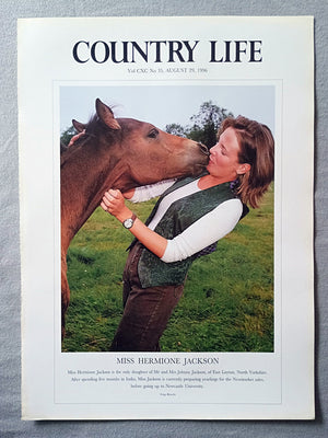 Miss Hermione Jackson Country Life Magazine Portrait August 29, 1996. CXC No. 35

Miss Hermione Jackson is the only daughter of Mr and Mrs Johnny Jackson, of East Layton, North Yorkshire. After spending five months in India, Miss Jackson is currently preparing yearlings for the Newmarket sales, before going up to Newcastle University