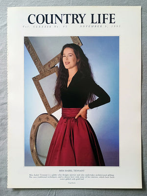 Miss Isabel Tennant Country Life Magazine Portrait November 9, 1995. CLXXXIX No. 45

Miss Isabel Tennant is a gilder who designs mirrors and also undertakes architectural gilding. She uses traditional techniques, and is shown here with some of her mirrors, which have been water gilded with gold leaf