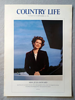Miss Julia Howard Country Life Magazine Portrait September 24 1998. CXCII No. 39

Miss Julia Howard is an interior decorator. She is photographed at Ascot, where she designed the interior of the Royal Ascot Racing Club, which opened this summer