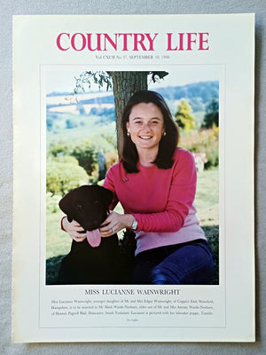 Miss Lucianne Wainwright Country Life Magazine Portrait September 10 1998. CXCII No. 37

Miss Lucianne Wainwright, younger daughter of Mr and Mrs Edgar Wainwright, of Coppice End, Shawford, Hampshire, is to be married to Mr Mark Warde-Norbury, elder son of Mr and Mrs Antony Warde-Norbury, of Hooton Pagnell Hall, Doncaster, South Yorkshire. Lucianne is pictured with her labrador puppy, Tumble