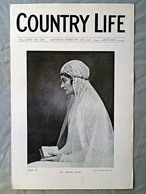 Mrs. Charles Graves nee Jane Leigh Country Life Magazine Portrait, Frontispiece, February 15 1930. LXVII No. 1726

The frontispiece this week is a portrait of Mrs. Charles Graves nee Jane Leigh, whose marriage took place in December last. Mrs. Graves is the only daughter of the Hon. Rowland and Mrs. Leigh, and a neice of Lord Leigh.
