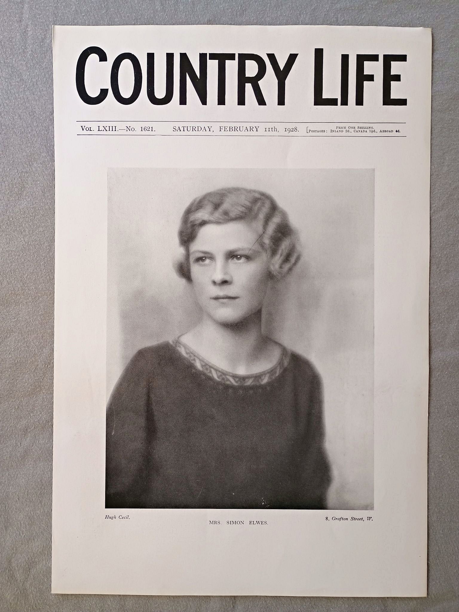 Mrs. Simon Elwes nee Gloria Rodd Country Life Magazine Portrait, Frontispiece, February 11 1928. LXIII No. 1621

The featured frontispiece this week is a portrait of Mrs. Simon Elwes, whose marriage to the youngest son of the late Mr. Gervase Elwes and Lady Winefride Elwes