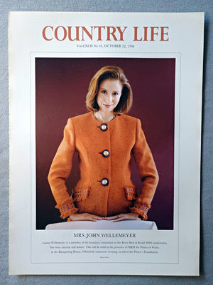 Mrs John Wellemeyer nee Louise Metcalf Country Life Magazine Portrait October 22 1998. CXCII No. 43

Mrs John Wellemeyer - Louise Wellemeyer is a member of the honorary committee of the Berry Bros &amp; Rudd 300th anniversary fine wine auction and dinner. This will be held in the presence of HRH the Prince of Wales, at the Banqueting House, Whitehall, tomorrow evening, in aid of the Prince's Foundation