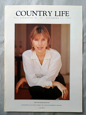 Mrs Richard Benyon, Emma Benyon Country Life Magazine Portrait November 17, 1994. CLXXXVIII No. 46

Mrs Richard Benyon - Emma Benyon is an interior designer who works near Englefield in Berkshire