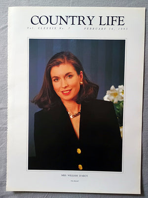 Mrs William D'Arcy Country Life Magazine Portrait February 16, 1995. CLXXXIX No. 7

This is an authentic original page from Country Life magazine, part of the iconic series often affectionately referred to as the “Girls in Pearls” portraits — elegant society images that captured a distinctive era of British publishing and portraiture