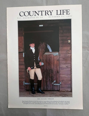 Natasha Wheeler Country Life Magazine Portrait October 21, 1993. CLXXXVII No. 42.

Miss Natasha Wheeler is in her first season as a joint-Master of the Albrighton Woodland, with which she has hunted for 15 seasons, since she was eight. A riding teacher, she also events-competing at Burghley last month, and looking forward to Badminton next spring-and point-to-points.