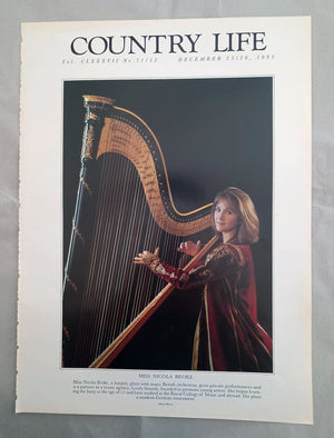 Nicola Broke Country Life Magazine Portrait December 23/30, 1993. CLXXXVII No. 51/52

Miss Nicola Broke, a harpist, plays with many British orchestras, gives private performances and is a partner in a music agency, Lively Sounds, founded to promote young artists. She began learn-ing the harp at the age of 11 and later studied at the Royal College of Music and abroad. She plays a modern German instrument.
