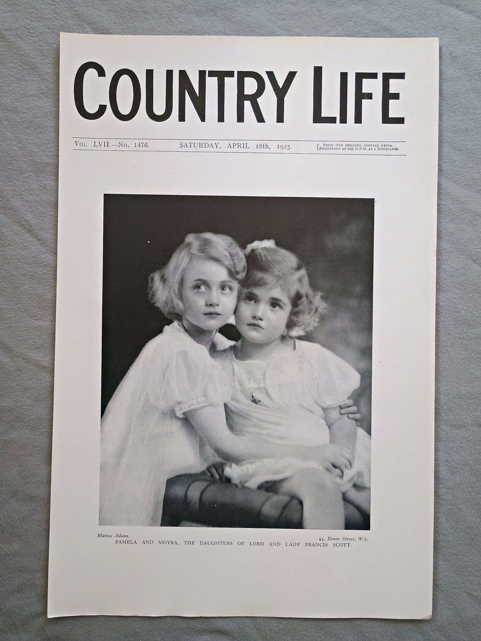 Pamela Scott and Moyra Scott Country Life Magazine Portrait, Frontispiece, April 18 1925. LVII No. 1476

The featured frontispiece this week is a portrait of Pamela Scott and Moyra Scott the daughters of Lord and Lady Francis Scott