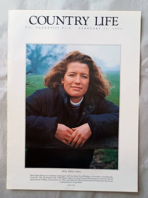 Pippa King Country Life Magazine Portrait February 24, 1994. CLXXXVIII No. 8

Miss Pippa King is an assistant land agent with Lowther Scott-Harden, at Lowther, near Penrith, Cumbria. She graduated with a BSc Hons degree in Rural Land Management from the Royal Agricultural College, Cirencester, in 1992, and takes her Royal Institution of Chartered Surveyors examination in September