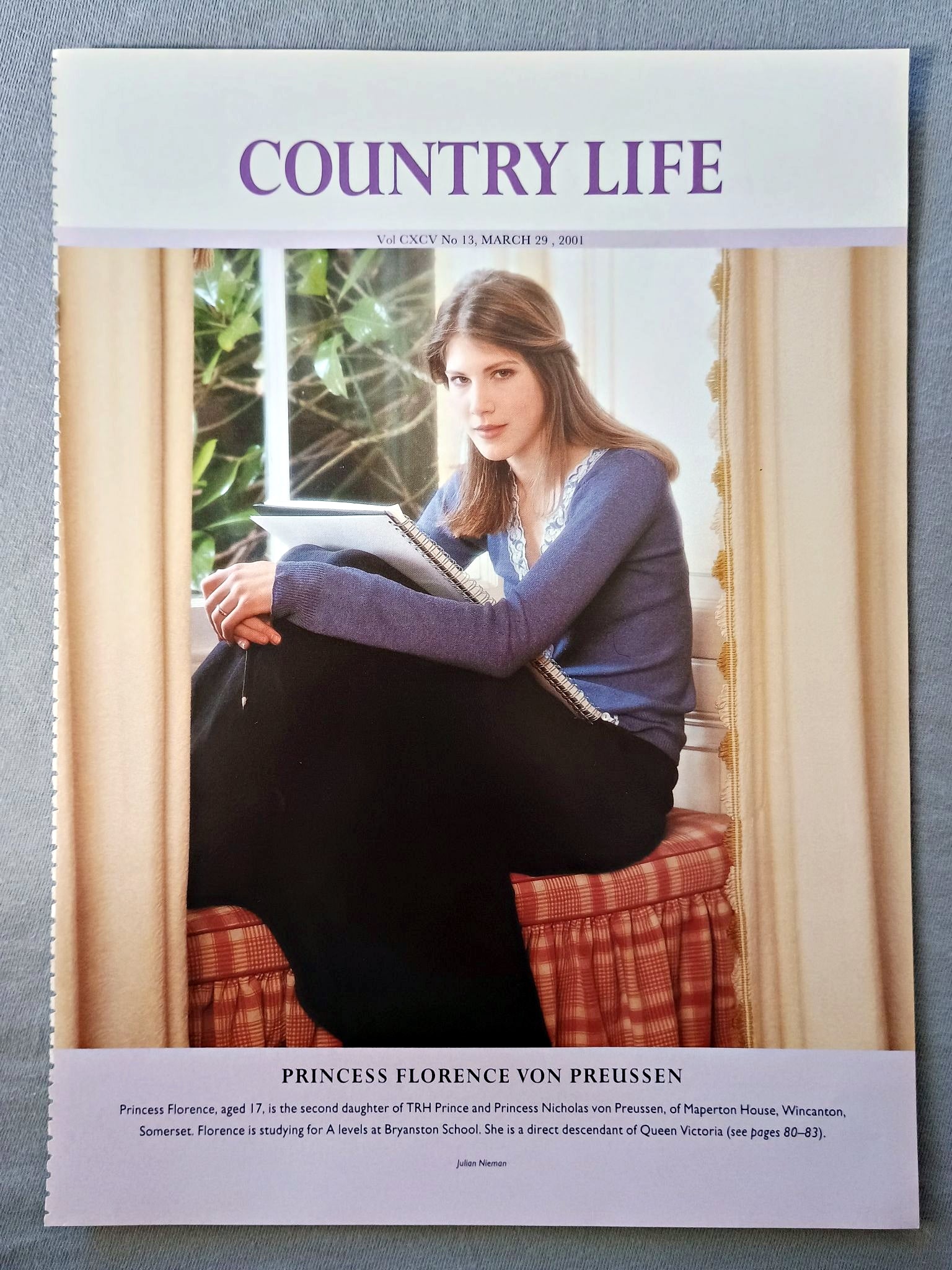 Princess Florence von Preussen - Princess Florence, aged 17, is the second daughter of TRH Prince and Princess Nicholas von Preussen, of Maperton House, Wincanton, Somerset. Florence is studying for A levels at Bryanston School. She is a direct descendant of Queen Victoria