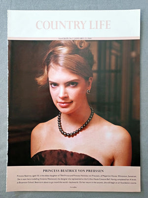 Princess Beatrice Von Preussen Country Life Magazine Portrait January 13 2000. CXCIV No. 2

Princess Beatrice Von Preussen - Princess Beatrice, aged 18, is the eldest daughter of TRH Prince and Princess Nicholas von Preussen, of Maperton House, Wincanton, Somerset. She is seen here modelling Vivienne Westwood, the designer she represented at the Crillon Haute Couture Ball. Having completed her A levels at Bryanston School, Beatrice is about to go round the world-backwards. On her return in the autumn, she w
