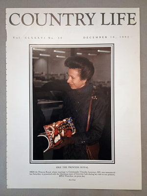 Princess Royal, Anne Country Life Magazine Portrait December 10, 1992. CLXXXVI No. 50.

HRH the Princess Royal, whose marriage to Commander Timothy Laurence, RN, was announced last Saturday, is presented with the Christmas issue of COUNTRY LIFE during her visit to our printers, BPCC Waterlow, on press day.