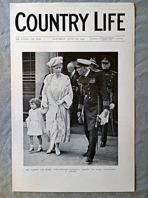 Her Majesty Queen Mary with Princess Elizabeth Country Life Magazine Portrait, Frontispiece, June 7 1930. LXVII No. 1742

The frontispiece titled "Her Majesty the Queen, with Princess Elizabeth, leaving the Royal Tournament at Olympia," features the following British royal figures: