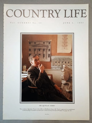 Quinlan Terry Country Life Magazine Portrait June 4, 1992 Vol. CLXXXVI No. 23.

Mr Quinlan Terry - The architect Quinlan Terry in his office at Dedham, Essex. Mr Terry's approach to traditional craftsmanship in modern architecture is discussed by Dr David Watkin on pages 82-85