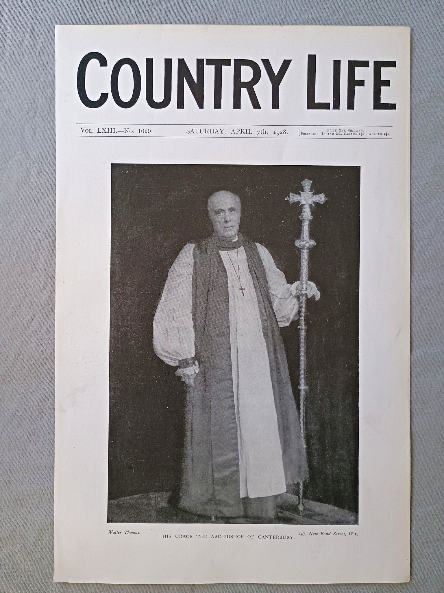 Randall Davidson, Archbishop of Canterbury Country Life Magazine Portrait, Frontispiece, April 7 1928. LXIII No. 1629

The featured frontispiece this week is a portrait of the Archbishop of Canterbury, who to-day celebrates his eightieth birthday. He was translated as ninety-fourth Archbishop of Canterbury in 1903. Randall Davidson (1848–1930)