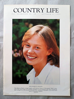 Rebecca Nelson Country Life Magazine Portrait October 6, 1994. CLXXXVIII No. 40

Miss Rebecca Nelson, younger daughter of Mr Antony Nelson, of Masinagudi, Nilgiris, India, and of Mrs David Parker, of Woodlands, Hampshire, is to be married to Mr Oliver Crosthwaite Eyre, youngest son of Mr Antony Crosthwaite Eyre, of Ledwell, Oxfordshire, and of Mrs David Dixon, of Harnham, Wiltshire
