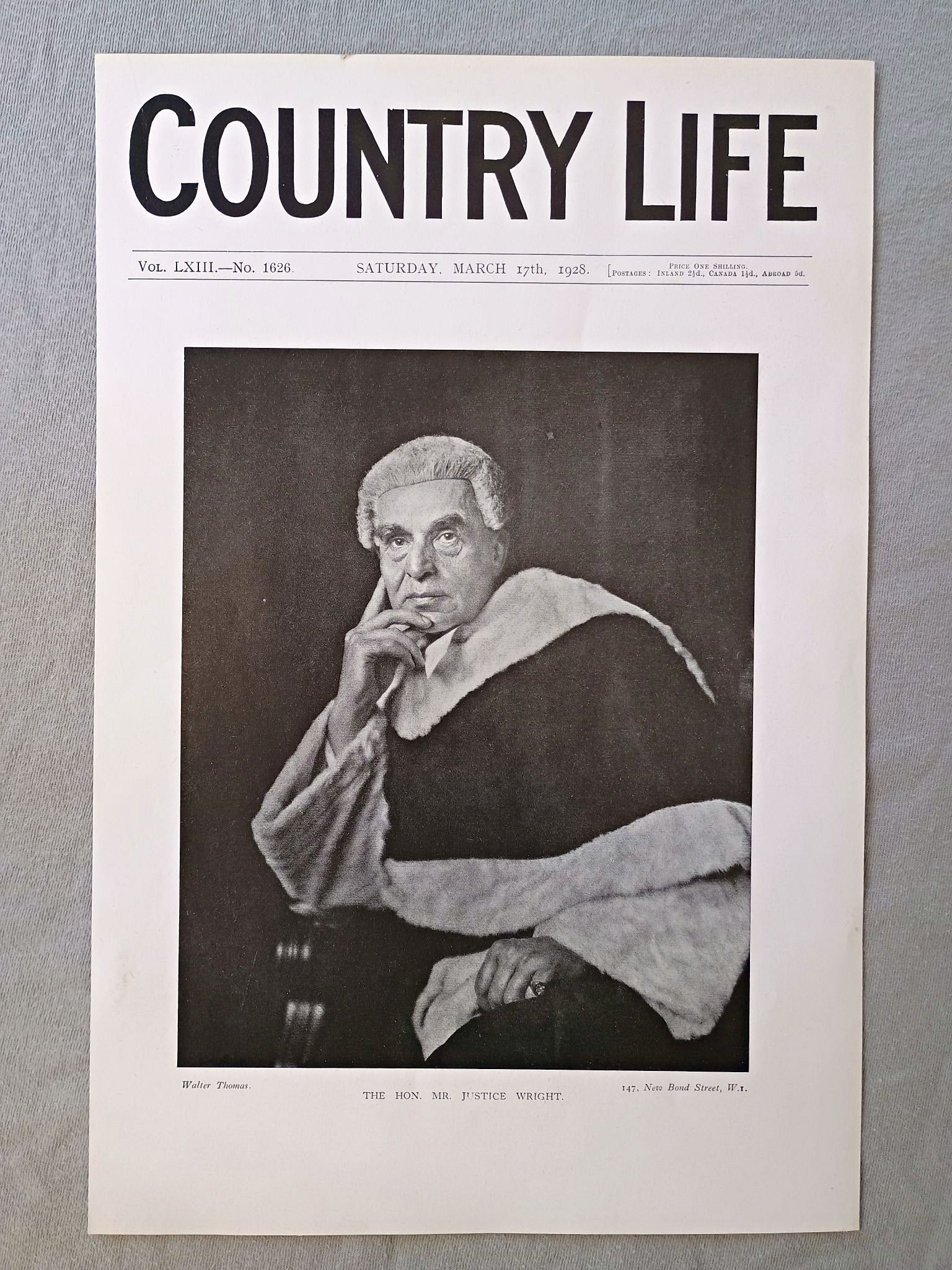 Mr Justice Wright, Robert Alderson Wright Country Life Magazine Portrait, Frontispiece, March 17 1928. LXIII No. 1626

The featured frontispiece this week is a portrait of Mr. Justice Wright