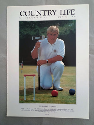 Robert Fulford Country Life Magazine Portrait July 15, 1993. CLXXXVII No. 28.

Mr Robert Fulford, aged 23, of Colchester, Essex, the British Open Croquet Champion since 1991, will be defending his title again at the Hurlingham Club from July 18 to 25. Mr Fulford is also the current World Croquet Champion