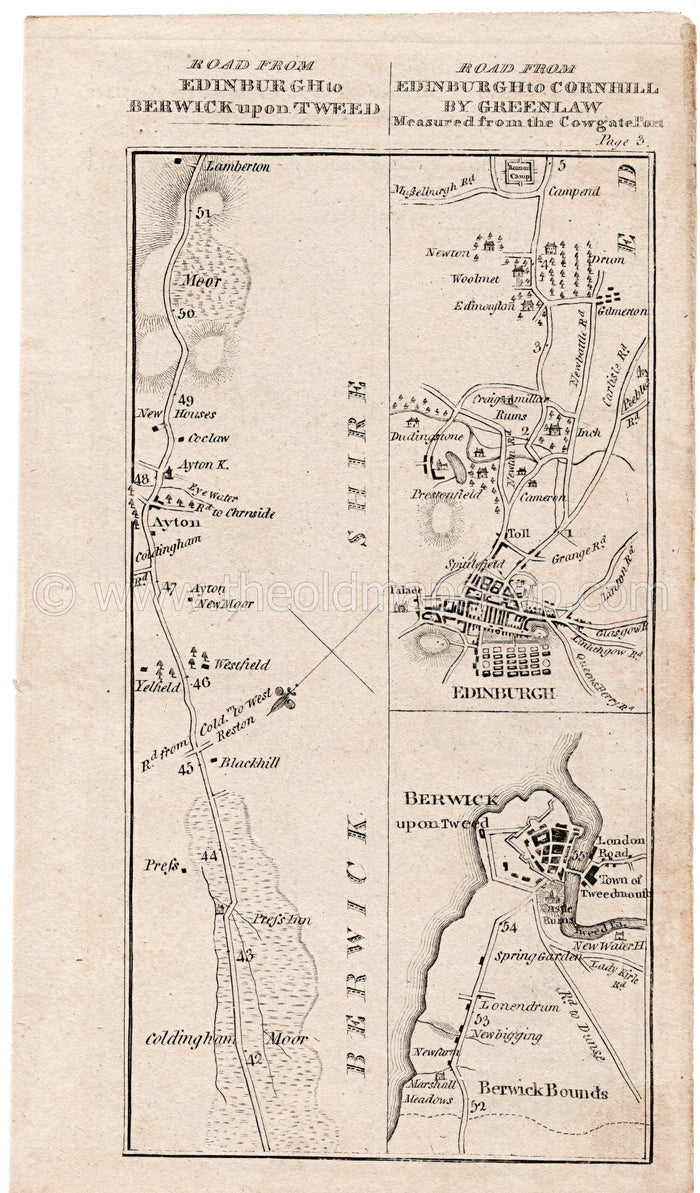 c.1792 Taylor & Skinner Scotland Map 3/4 Edinburgh Dalkeith Berwick-up ...