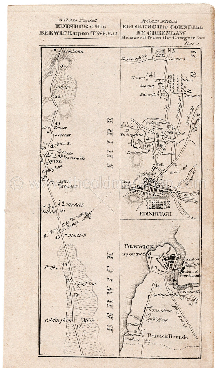 c.1792 Taylor & Skinner Scotland Map 3/4 Edinburgh Dalkeith Berwick-upon-Tweed Pathhead