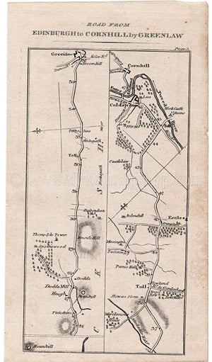 Antique Scotland Road Map by Taylor & Skinner, showing the roads through... Thirlestane, Hexpathdean, Greenlaw, Purves Hall, Eccles, Orange Lane, Coldstream, Cornhill-on-Tweed