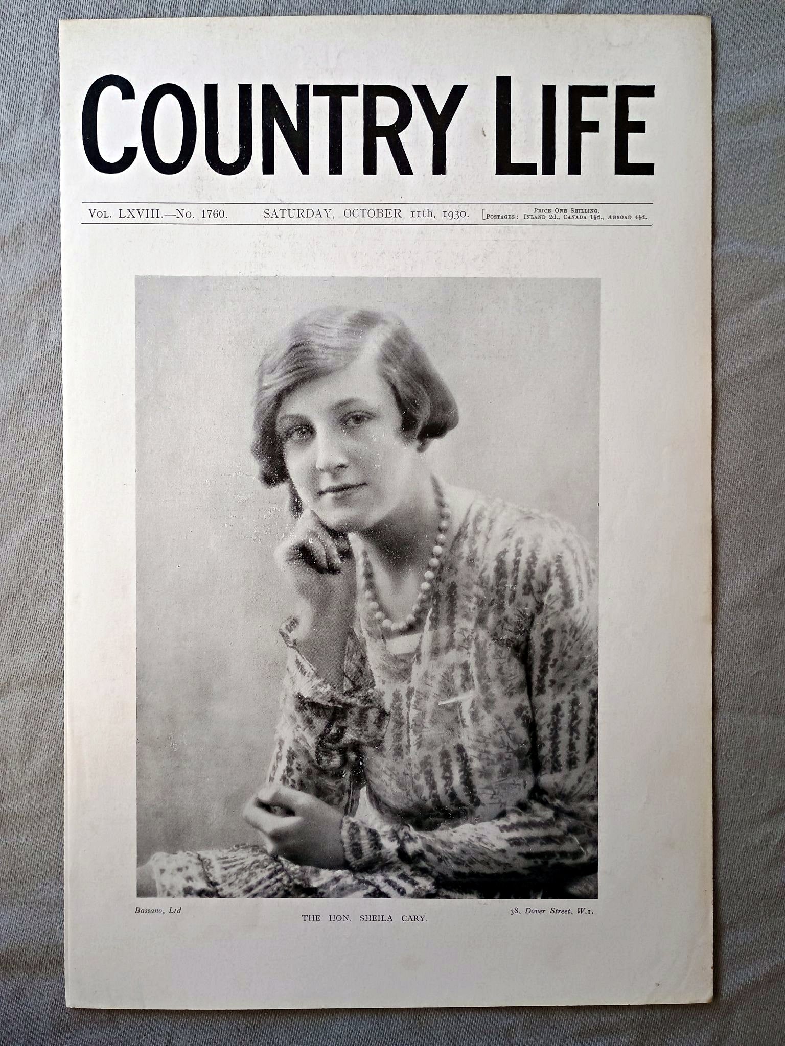 The Hon. Sheila Cary Country Life Magazine Portrait, Frontispiece, October 11 1930. LXVIII No. 1760

The featured frontispiece this week is a portrait of the Hon. Sheila Cary, younger daughter of Viscount and Viscountess Falkland. 