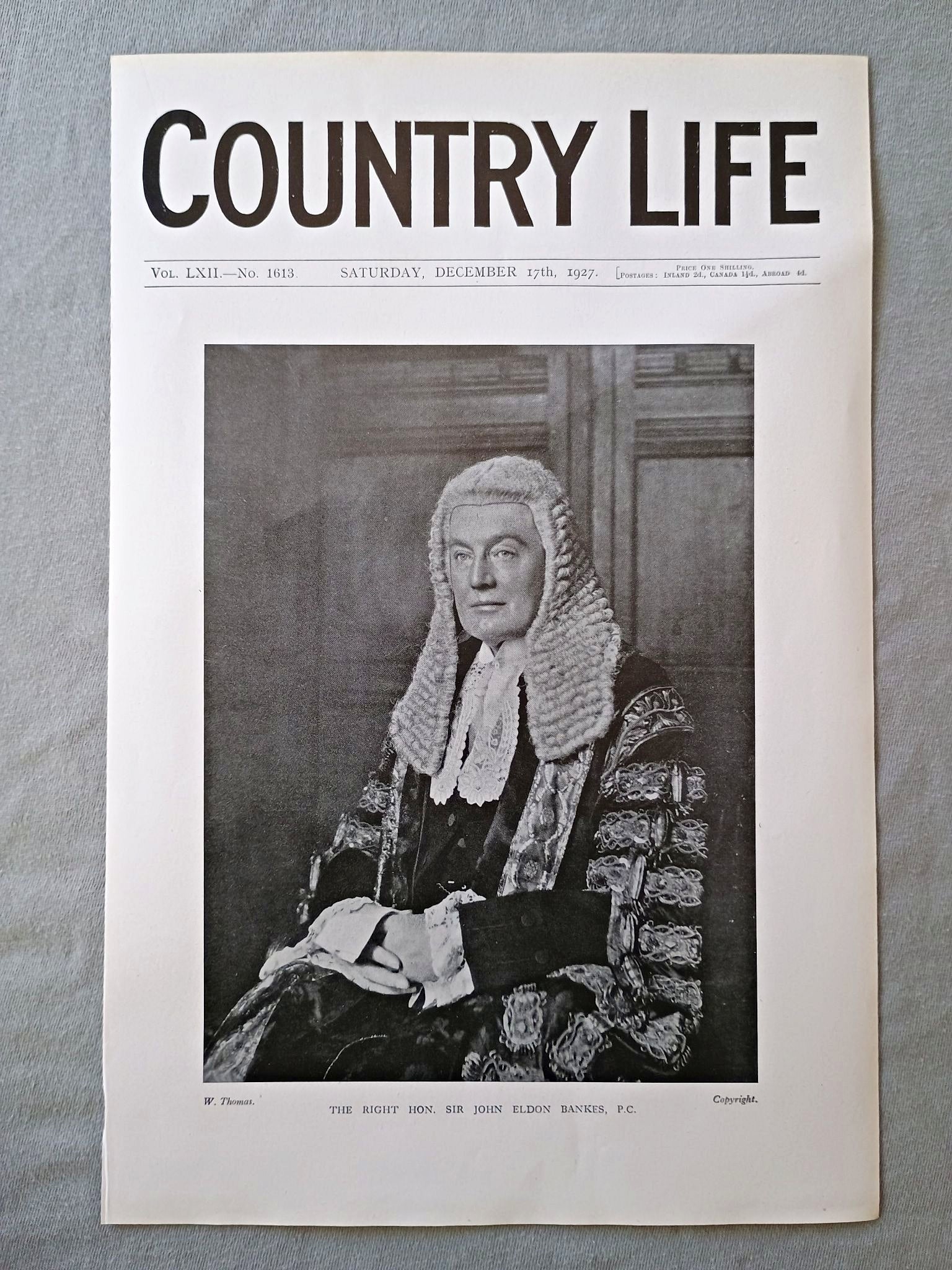 Sir John Eldon Bankes Country Life Magazine Portrait, Frontispiece, December 17 1927. LXII No. 1613

The featured frontispiece this week is a portrait of The Right Hon. Sir John Eldon Bankes