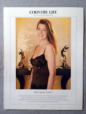 Miss Sonia Carter, daughter of Mr and Mrs Richard Carter, of Edleston House, Gainford, County Durham, is to be married to Mr Edward Lane Fox, youngest son of Mr George Lane Fox, of Bramham Park, near Wetherby, West Yorkshire, and of the late Mrs Lane Fox. Sonia is seen here modelling couture lingerie from the new Carine Gilson store that opened recently in Belgravia.