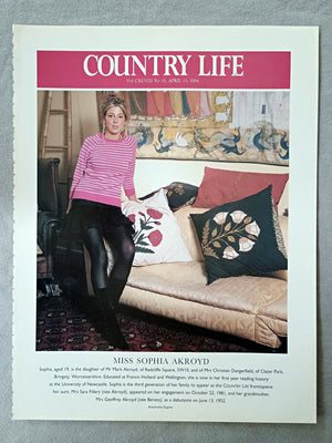 Miss Sophia Akroyd - Sophia, aged 19, is the daughter of Mr Mark Akroyd, of Redcliffe Square, SW10, and of Mrs Christian Dangerfield, of Clater Park, Bringsty, Worcestershire. Educated at Francis Holland and Wellington, she is now in her first year reading history at the University of Newcastle. Sophia is the third generation of her family to appear as the COUNTRY LIFE frontispiece: her aunt, Mrs Sara Fillery (née Akroyd), appeared on her engagement on October 22, 1981, and her grandmother.