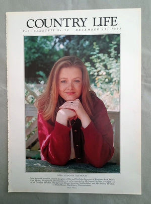 Susanna Seymour Country Life Magazine Portrait December 16, 1993. CLXXXVII No. 50

Miss Susanna Seymour, second daughter of Mr and Mrs John Seymour of Binghams Park, Water End, Hemel Hempstead, Hertfordshire, is to be married to Mr James Fletcher, younger son of Mr Geoffrey Fletcher, of Edgewood House, Stourton, Staffordshire, and Mrs Wendy Fletcher, of Holly House, Hartlebury, Worcestershire.
