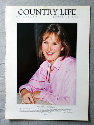 Tessa Trevelyan Country Life Magazine Portrait January 19, 1995. CLXXXIX No. 3

Miss Tessa Trevelyan, younger daughter of Mr and Mrs Raleigh Trevelyan of Netherwitton Hall, Morpeth, Northumberland, is to be married to Mr Jonathan Goodhart, only son of Lieutenant-Colonel Mark Goodhart, of Figheldean, Wiltshire, and of Mrs Angela Goodhart, of Winterslow, Wiltshire