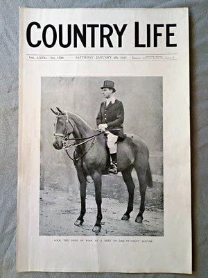 HRH The Duke of York at a meet of the Pytchley Hounds Country Life Magazine Portrait, Frontispiece, January 4 1930. LXVII No. 1720