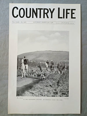 The Southdown Hunt at Poynings, Devil's Dyke Country Life Magazine Portrait, Frontispiece, March 24 1928. LXIII No. 1627

The featured frontispiece photograph, titled "In the Southdown Country: At Poynings under the Dyke," captures a hunting meet in the South Downs of West Sussex, England